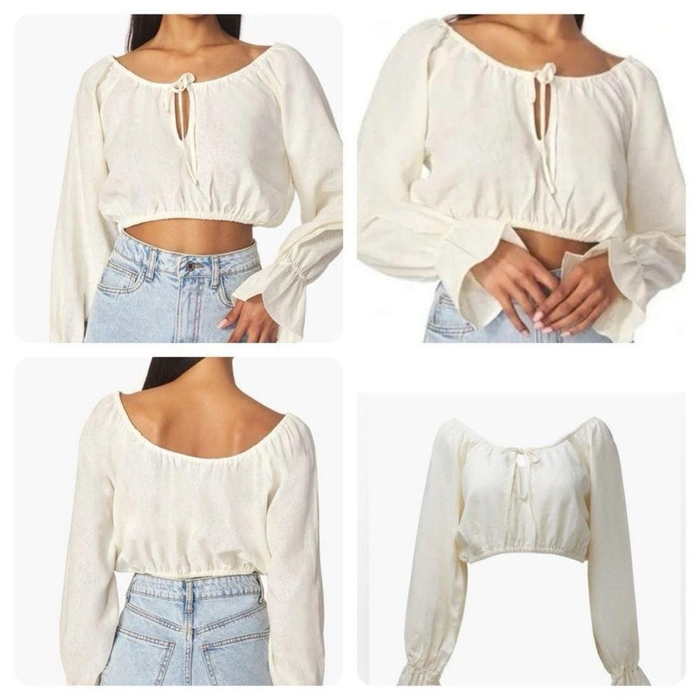 WeWoreWhat On/Off Shoulder Tie Front Linen Blend Top Size S NWT